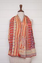 Load image into Gallery viewer, Letol Casimir jacquard weave scarf made in France circus orange and tan houndstooth.