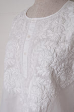 Load image into Gallery viewer, White on white embroidery chikankari cotton kurta button up top.