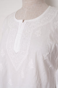 White on white embroidery chikankari cotton kurta top.