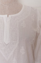 Load image into Gallery viewer, White on white embroidery chikankari cotton kurta top.