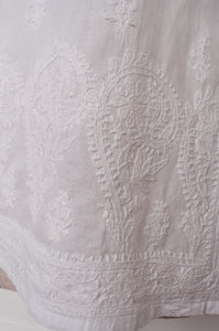 White on white embroidery chikankari cotton kurta top.