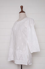 Load image into Gallery viewer, White on white embroidery chikankari cotton kurta top.