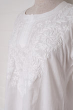 Load image into Gallery viewer, Chikankari white on white embroidered long kurta top.