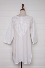 Load image into Gallery viewer, Chikankari white on white embroidered long kurta top.