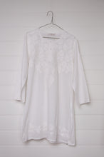 Load image into Gallery viewer, Chikankari white on white embroidered button up long kurta top.