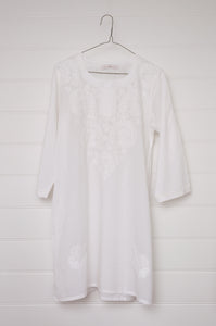 Chikankari white on white embroidered long kurta top.