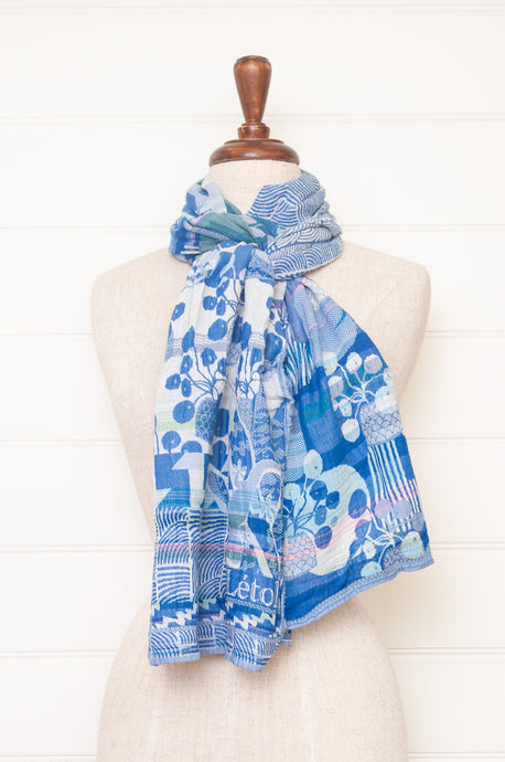 Made in France organic cotton jacquard weave Letol scarf, Celine in ciel sky blue.