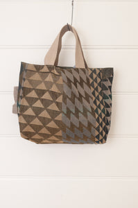 Letol mini tote bag in Casimir in chocolate brown, co-ordinating print on the reverse.