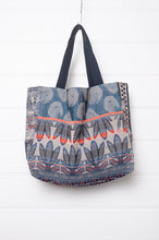 Load image into Gallery viewer,  Medium Letol organic cotton bag made in France, Alceste print in blue, co-ordinating print in navy blue on the reverse.