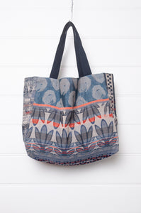  Medium Letol organic cotton bag made in France, Alceste print in blue, co-ordinating print in navy blue on the reverse.