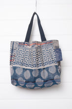 Load image into Gallery viewer,  Medium Letol organic cotton bag made in France, Alceste print in blue, co-ordinating print in navy blue on the reverse.