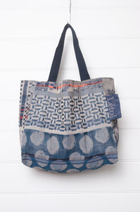  Medium Letol organic cotton bag made in France, Alceste print in blue, co-ordinating print in navy blue on the reverse.