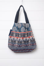 Load image into Gallery viewer,  Medium Letol organic cotton bag made in France, Alceste print in blue, co-ordinating print in navy blue on the reverse.