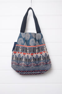  Medium Letol organic cotton bag made in France, Alceste print in blue, co-ordinating print in navy blue on the reverse.