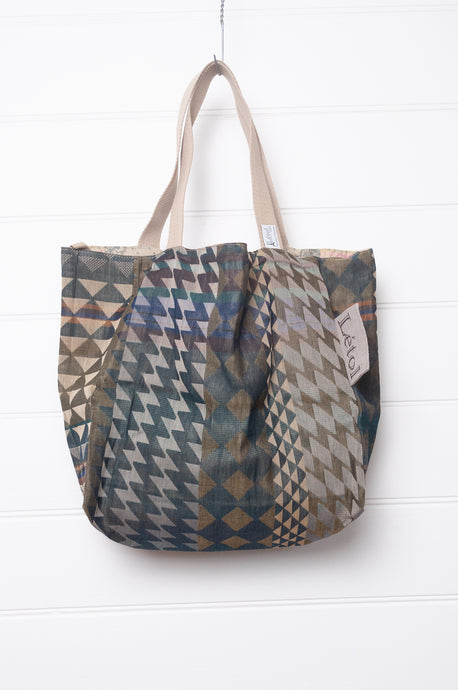  Medium Letol organic cotton bag made in France, Casimir print in tweed, floral print in soft pastels on the reverse.