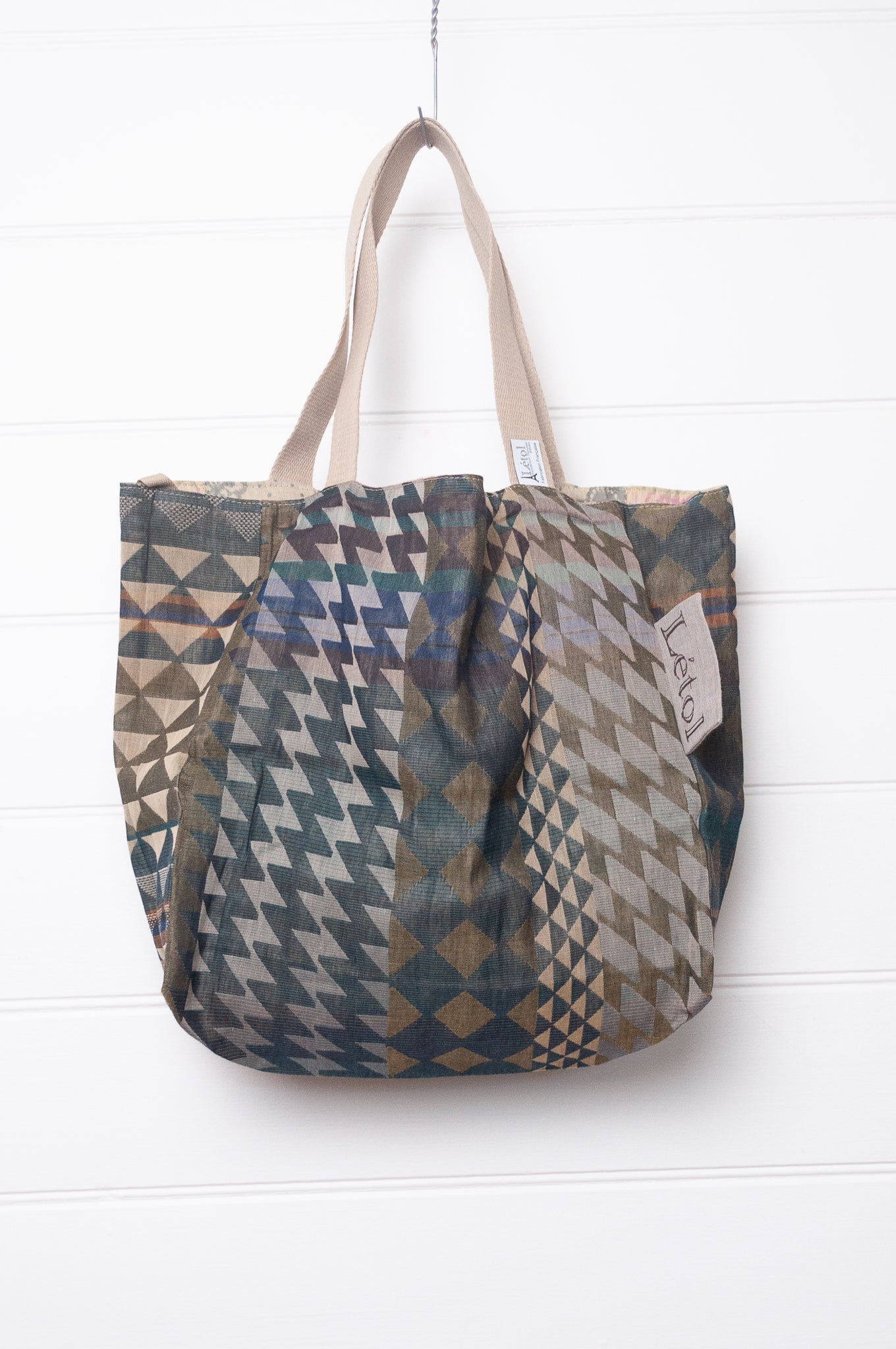  Medium Letol organic cotton bag made in France, Casimir print in tweed, floral print in soft pastels on the reverse.