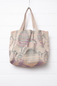  Medium Letol organic cotton bag made in France, Casimir print in tweed, floral print in soft pastels on the reverse.