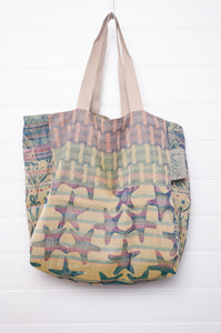 Large Letol organic cotton bag made in France, Willy print in shades of lime green, Olympe on the reverse.