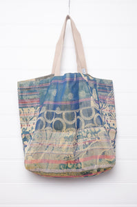 Large Letol organic cotton bag made in France, Willy print in shades of lime green, Olympe on the reverse.