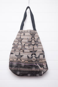 Large Letol organic cotton bag made in France, Olympe print in smoke grey, Casimir houndstooth on the reverse.