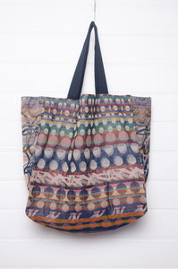 Letol large organic cotton jacquard tote bag in Casimir multi coloured with navy whale print on reverse.