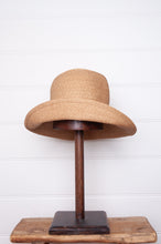 Load image into Gallery viewer, Parcnique Alma paper hat made in Japan PCNQ, natural with blue ribbon tie.