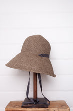 Load image into Gallery viewer, PCNQ made in Japan Leonie foldable paper hat in brown with charcoal ribbon.