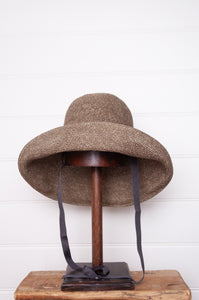 PCNQ made in Japan Leonie foldable paper hat in brown with charcoal ribbon.