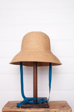 Load image into Gallery viewer, Parcnique Alma paper hat made in Japan PCNQ, natural with blue ribbon tie.