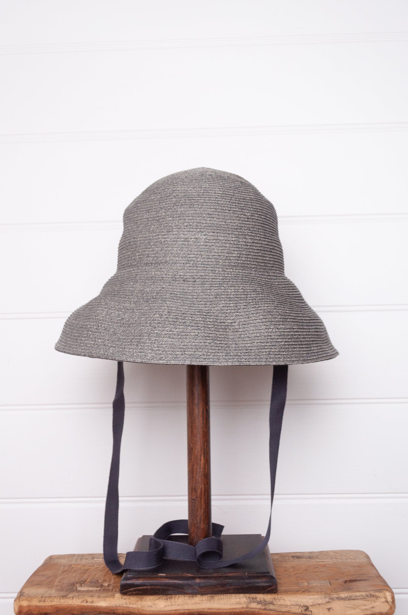 Parcnique PCNQ made in Japan Alma hat charcoal with grossgrain ribbon tie.