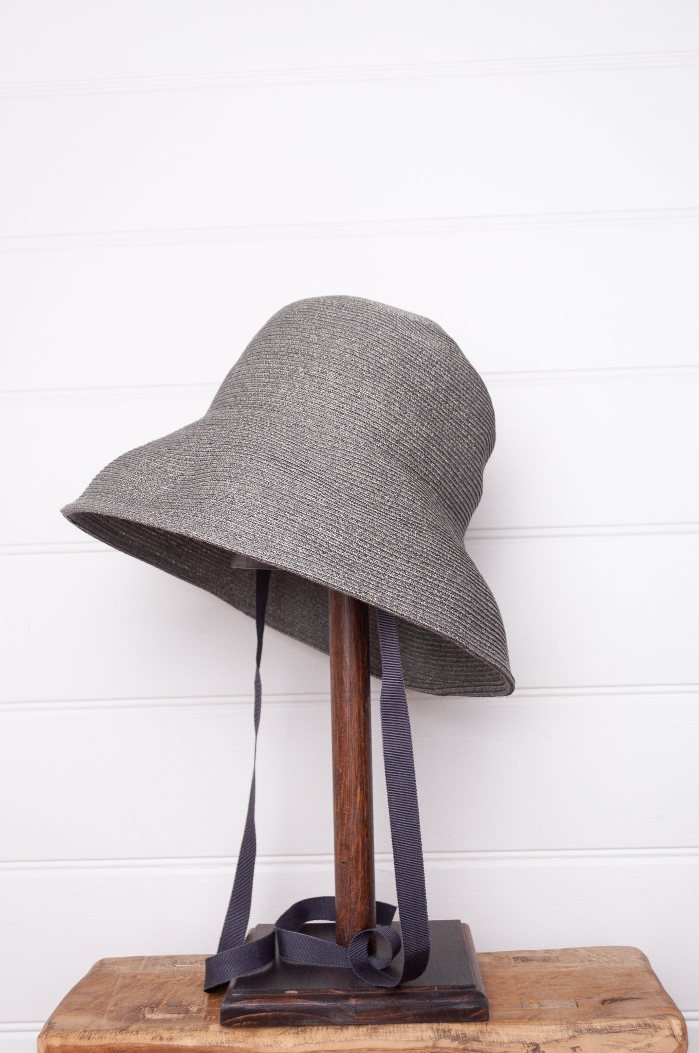 Parcnique PCNQ made in Japan Alma hat charcoal with grossgrain ribbon tie.