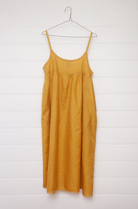 Dve Diti slip dress in amber yellow cotton silk check.