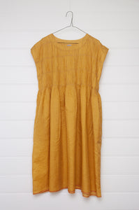 Dve one size cotton silk check Mira dress with gathered bodice in amber yellow.