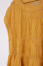 Load image into Gallery viewer, Dve one size cotton silk check Mira dress with gathered bodice in amber yellow.