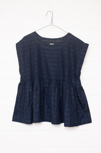 Dve one size cotton silk Rima top sleeveless with pintucked bodice in deep navy.