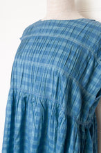 Load image into Gallery viewer, Dve one size cotton silk check Mira dress with gathered bodice in Parisian blue.