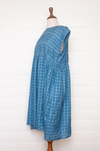 Load image into Gallery viewer, Dve one size cotton silk check Mira dress with gathered bodice in Parisian blue.