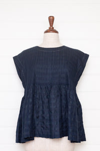 Dve one size cotton silk Rima top sleeveless with pintucked bodice in deep navy.