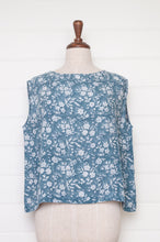 Load image into Gallery viewer, Dve one size Aishani sleeveless top in Aegean blue bliockprint floral linen.