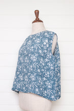 Load image into Gallery viewer, Dve one size Aishani sleeveless top in Aegean blue bliockprint floral linen.