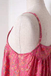 Juniper Hearth cotton voile nightdress in raspberry pink floral print.