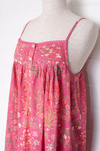 Juniper Hearth cotton voile nightdress in raspberry pink floral print.