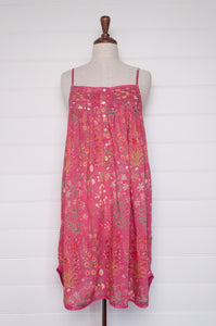 Juniper Hearth cotton voile nightdress in raspberry pink floral print.