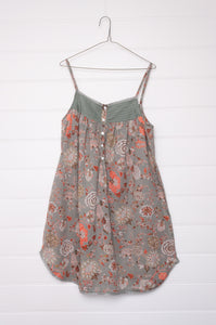 Juniper Hearth 100% cotton, screen printed by hand floral print summer nightdress nighty in sage green.