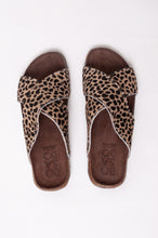 Load image into Gallery viewer, Bosasbo handmade in France cross over slides with molded cork footbed and animal print pony (cowhide) upper.