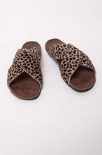 Load image into Gallery viewer, Bosasbo handmade in France cross over slides with molded cork footbed and animal print pony (cowhide) upper.