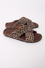 Load image into Gallery viewer, Bosasbo handmade in France cross over slides with molded cork footbed and animal print pony (cowhide) upper.