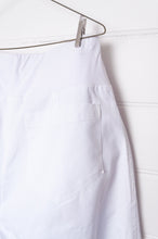 Load image into Gallery viewer, Valia white cotton denim raw horseshoe pant.