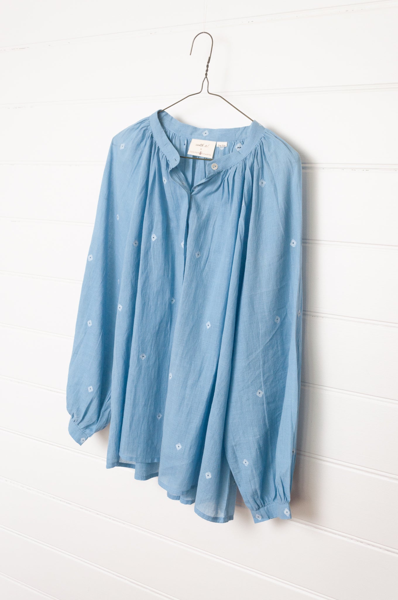 Studio Within x Juniper Hearth jamdani cotton blouse in light indigo.