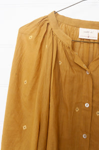 Studio Within x Juniper Hearth jamdani cotton blouse in marigold mustard yellow.